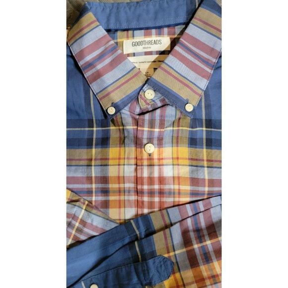 Goodthread Mens Multicolor Plaid Standard Long Sleeve Button Up Shirt Size LT - Picture 2 of 5
